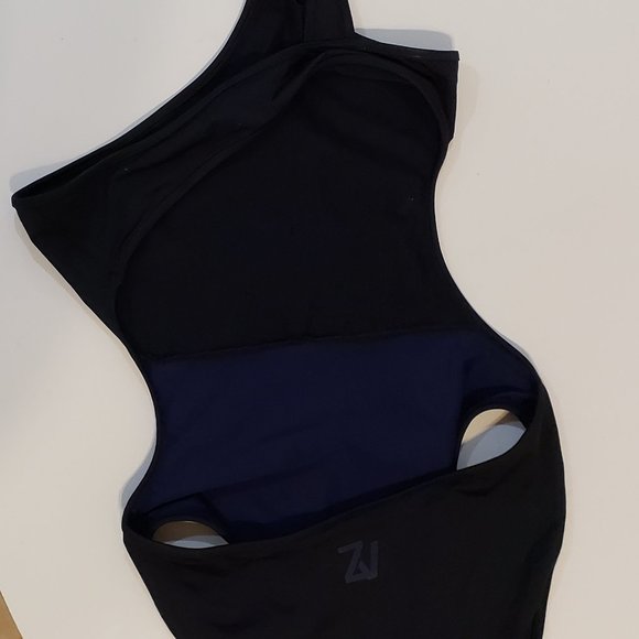 Zadig & Voltaire Colorblock One Shoulder One Piece Swimsuit Black Navy Blue - Picture 6 of 10